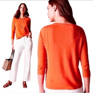 J. Jill Linen Blend Lightweight Knit Sweater Orange